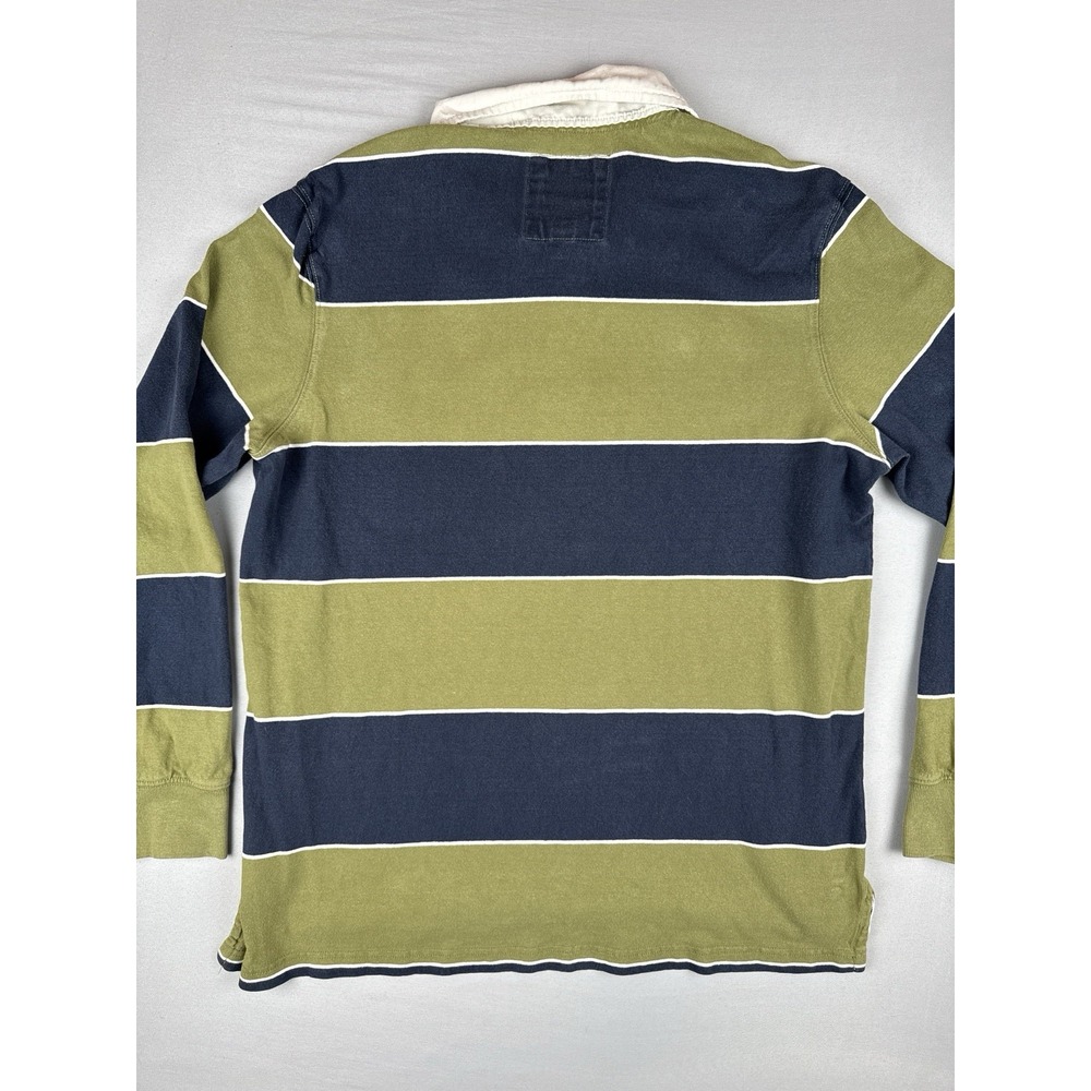 Lands' End Rugby Shirt Mens Large Green Blue Striped Long Sleeve Cotton - Picture 8 of 16